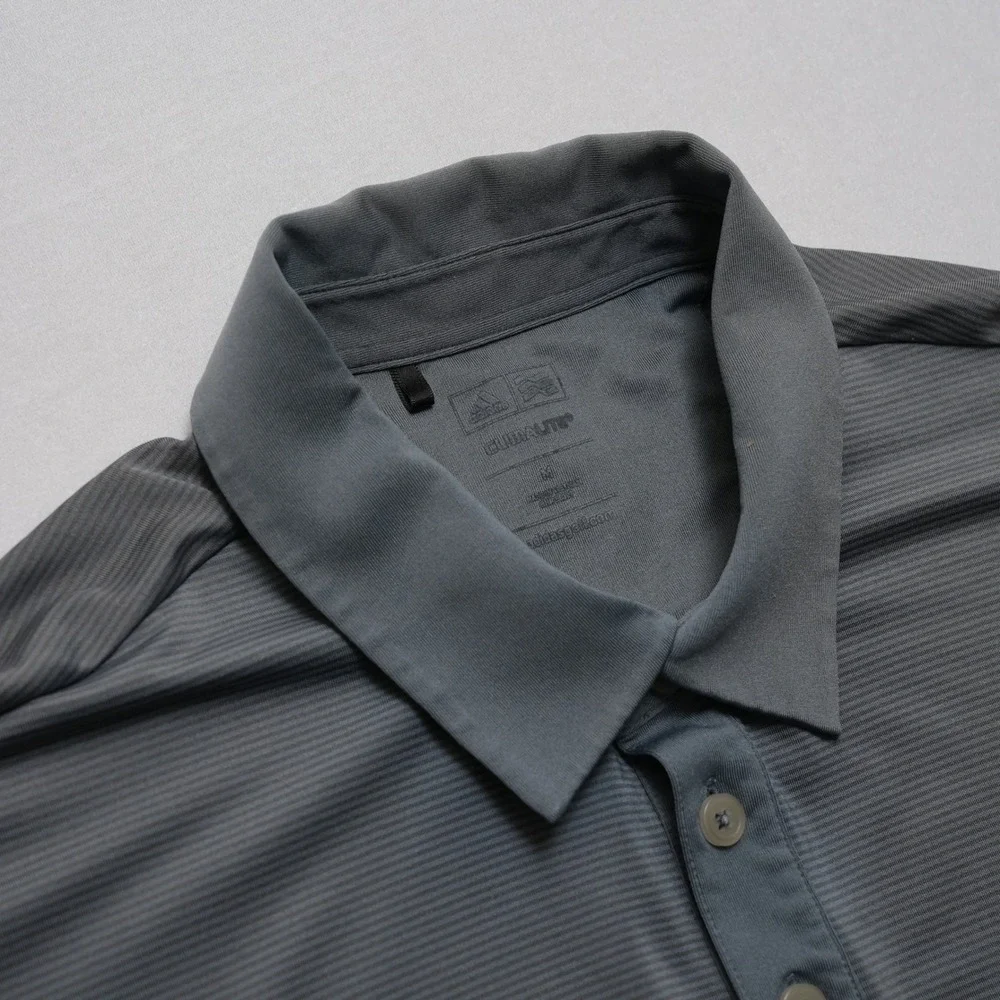 Adidas Golf Polo‎ Shirt Mens Medium Gray Climalite Striped Performance
